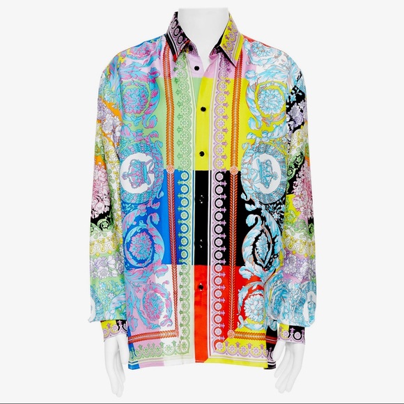 Versace Other - NWT RARE Versace Technicolor Baroque Silk Shirt 41
